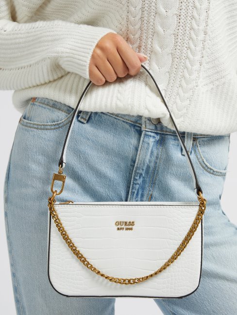 Guess Sac Porté épaule Katey Croco Blanc