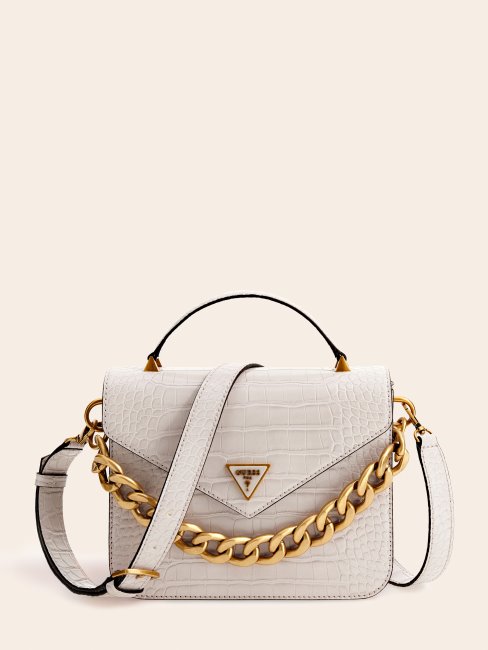 Guess Retour Mini Sac à Main Imprimé Croco Blanc