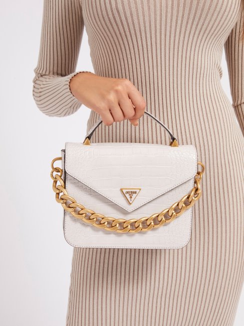 Guess Retour Mini Sac à Main Imprimé Croco Blanc