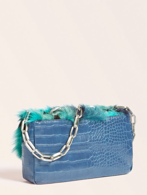 Helma Sac à Bandoulière En Fausse Fourrure Bleu Guess
