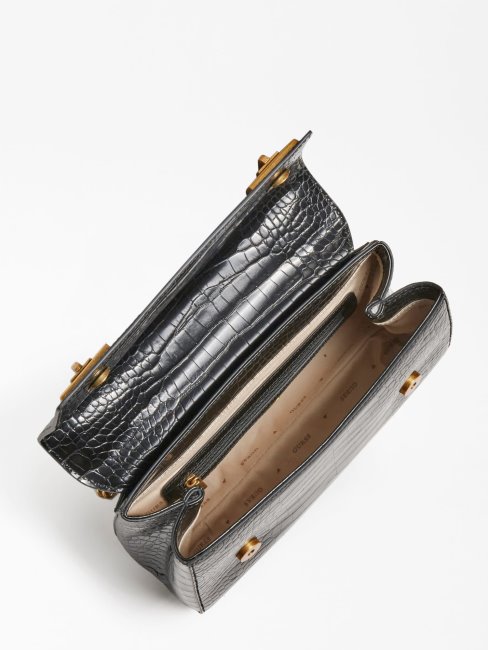 Guess Katey Sac à Bandoulière Imprimé Croco Noir