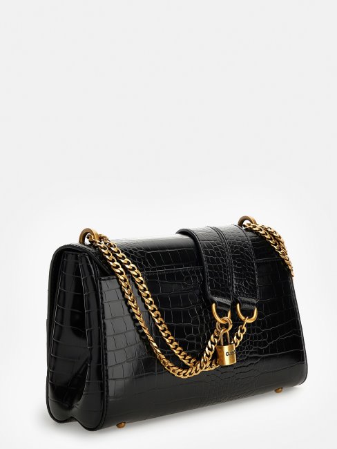 Guess Katey Sac à Bandoulière Imprimé Croco Noir