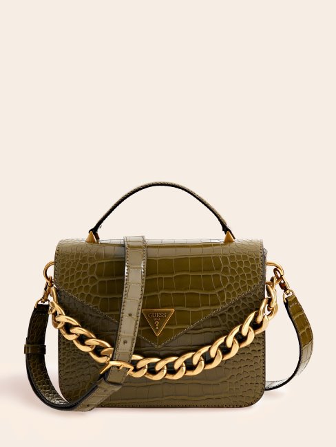 Retour Mini Sac à Main Imprimé Croco Vert Guess