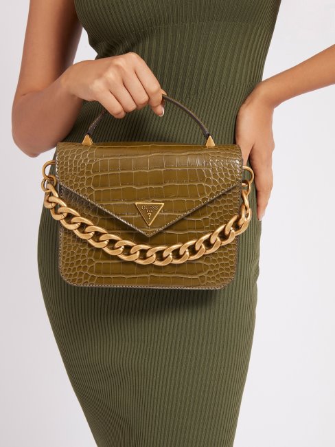 Retour Mini Sac à Main Imprimé Croco Vert Guess