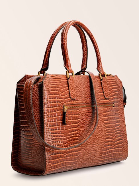 Sac à Main En Raphie Marron Imprimé Croco Guess