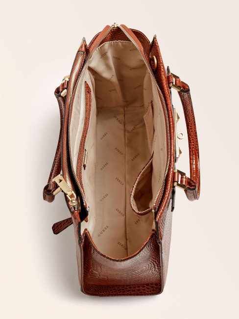 Sac à Main En Raphie Marron Imprimé Croco Guess