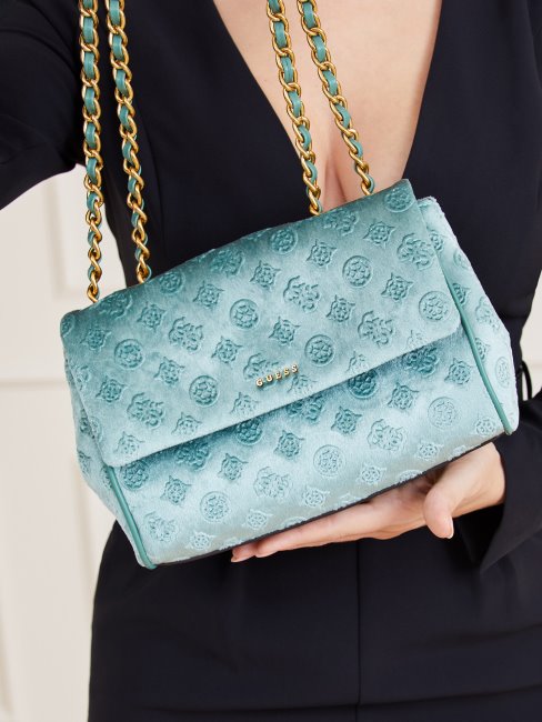 Sac Bandoulière Guess En Velours Kimi Bleu Clair