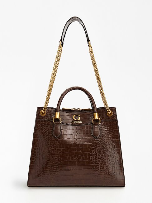 Guess Nell Sac à Bandoulière Imprimé Croco Marron