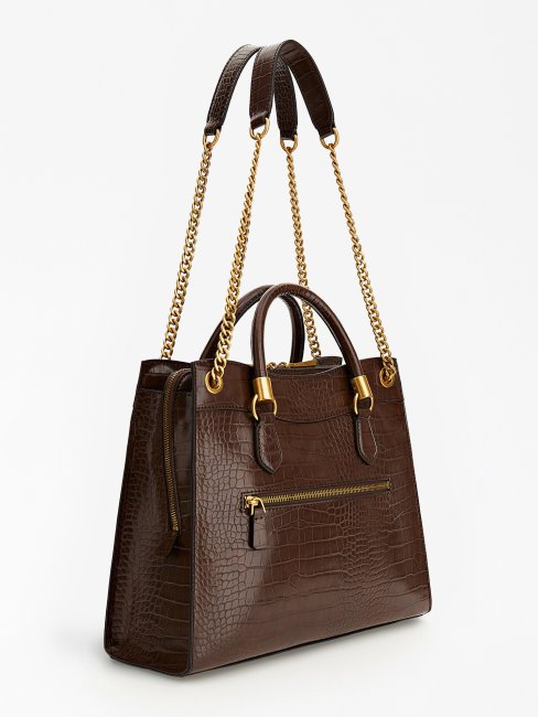 Guess Nell Sac à Bandoulière Imprimé Croco Marron