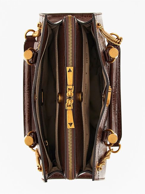 Guess Nell Sac à Bandoulière Imprimé Croco Marron