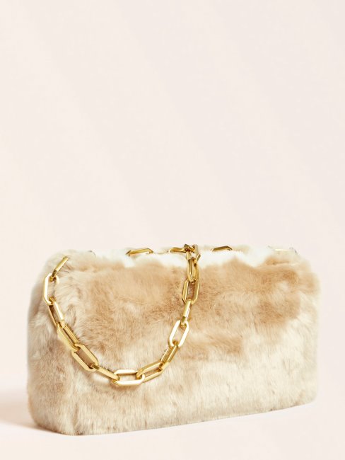 Helma Beige Sac à Bandoulière En Fausse Fourrure Guess