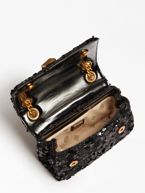 Guess Mini Sac à Bandoulière Noir à Sequins Virtuels