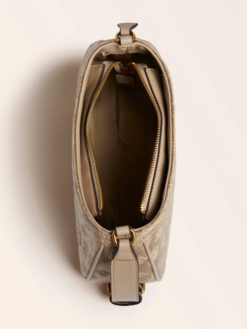 Sac à Bandoulière En Velours Kimi Beige Guess