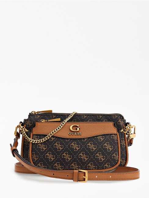 Mini Sac à Bandoulière Nell 4g Marron Logo Guess