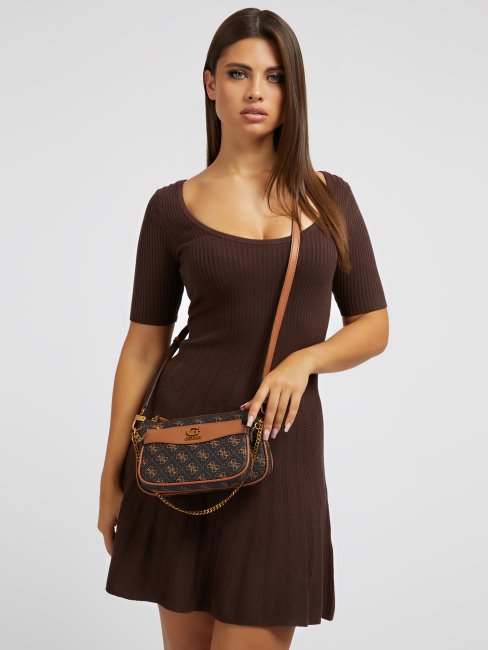 Mini Sac à Bandoulière Nell 4g Marron Logo Guess