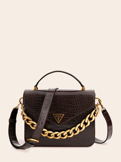 Retour Mini Sac à Main Imprimé Croco Guess Marron