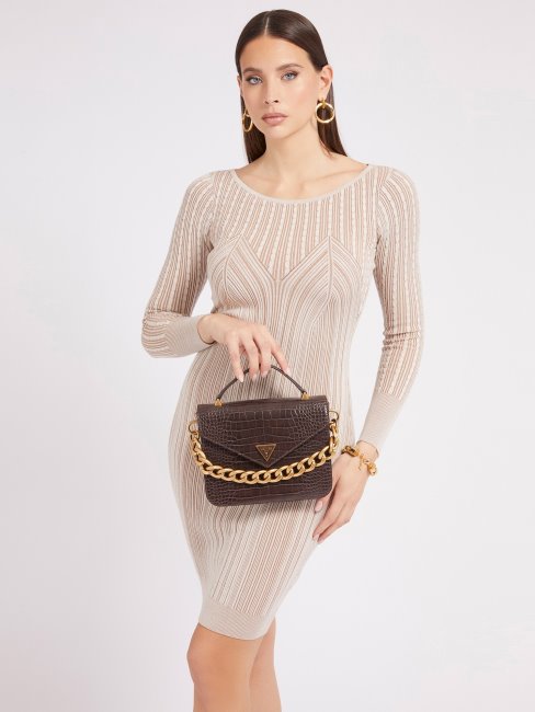 Retour Mini Sac à Main Imprimé Croco Guess Marron