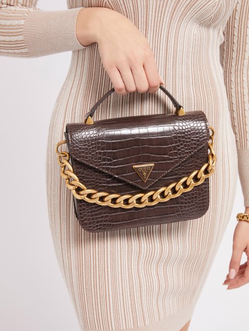 Retour Mini Sac à Main Imprimé Croco Guess Marron