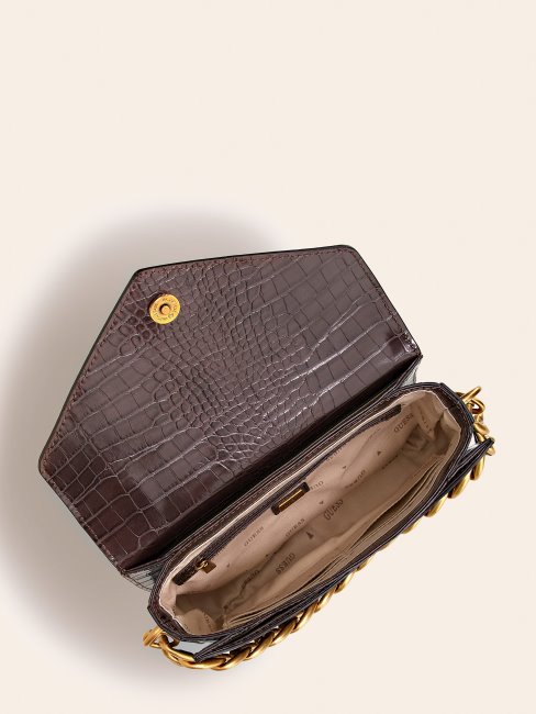 Retour Mini Sac à Main Imprimé Croco Guess Marron