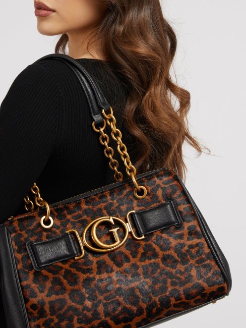 Guess Aviana Sac à Bandoulière En Cuir Véritable Animalier