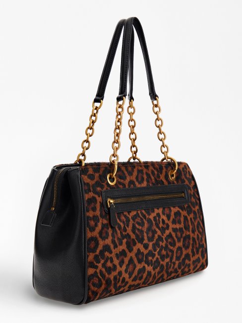 Guess Aviana Sac à Bandoulière En Cuir Véritable Animalier
