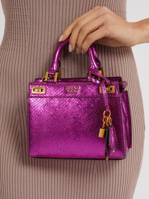 Guess Mini Sac à Main Katey Python Fuchsia