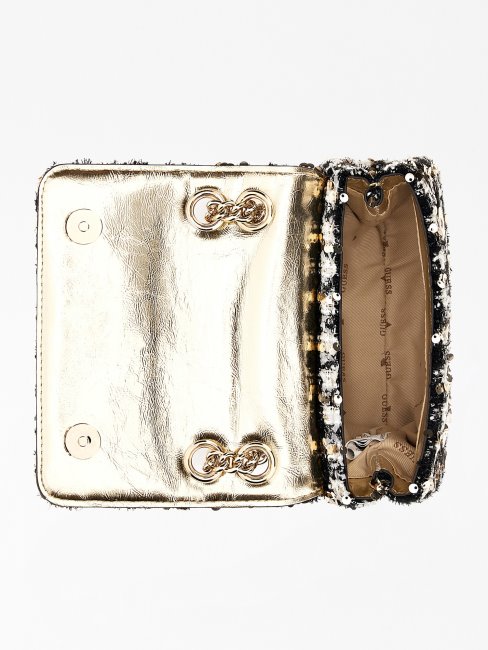 Guess Ever Mini Sac à Bandoulière En Tweed à Sequins Noir