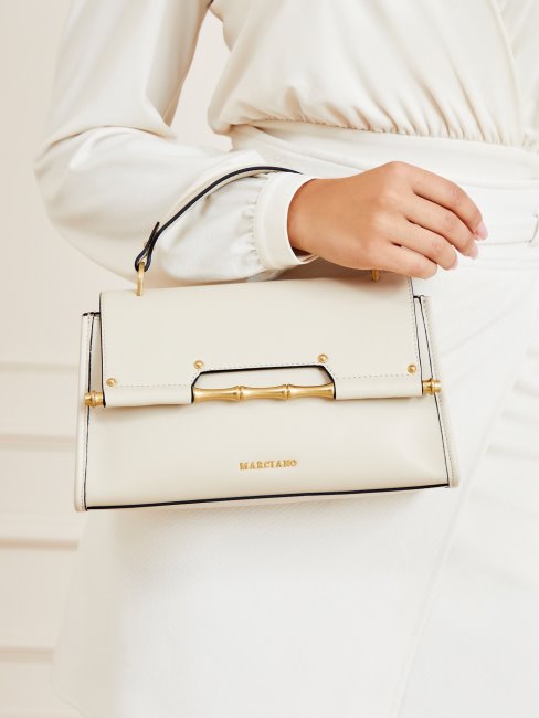 Guess Alia Sac à Main En Cuir Véritable Blanc