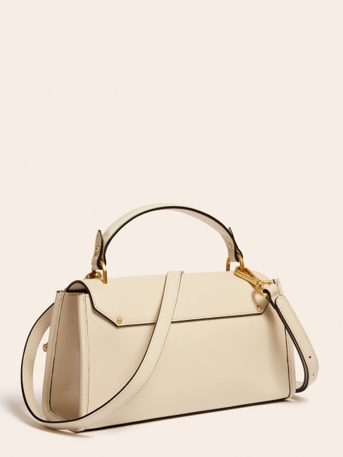 Guess Alia Sac à Main En Cuir Véritable Blanc