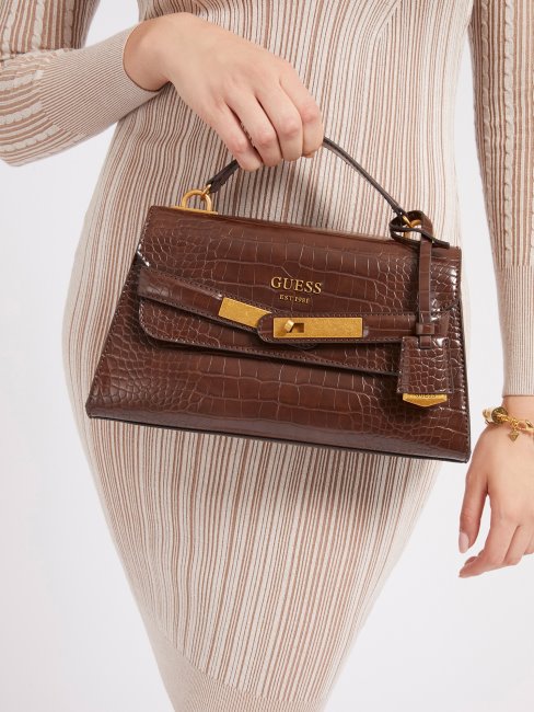 Sac à Main Imprimé Croco Enisa Marron Guess