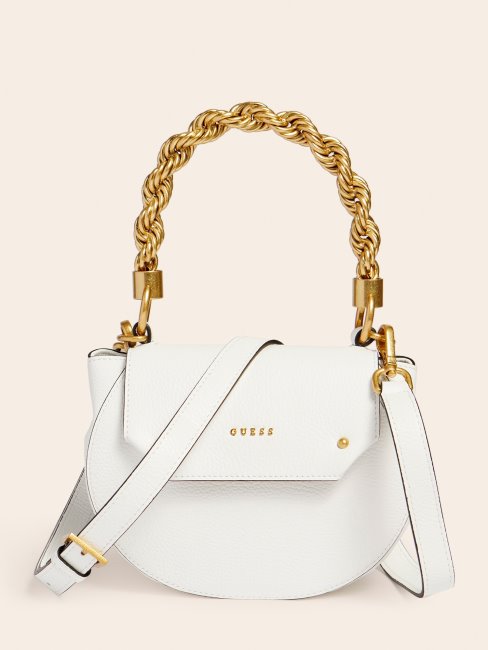 Mini Sac à Main Guess En Cuir Véritable Aida Blanc