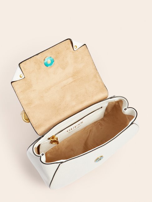 Mini Sac à Main Guess En Cuir Véritable Aida Blanc