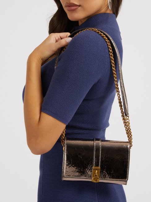 Guess Mini Sac à Bandoulière Métallisé Virtuel Gris