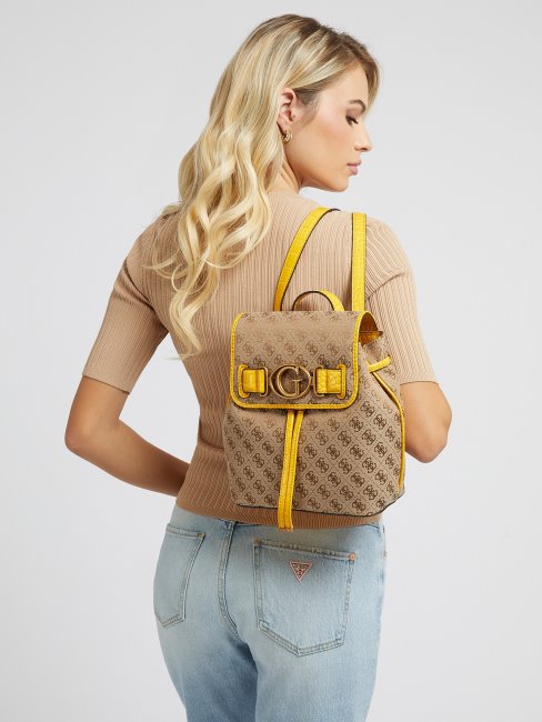 Mini Sac à Dos Jaune Aviana 4g Logo Guess