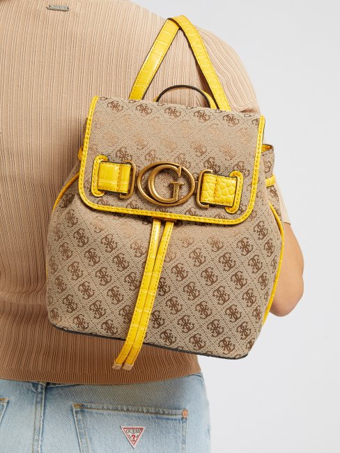 Mini Sac à Dos Jaune Aviana 4g Logo Guess