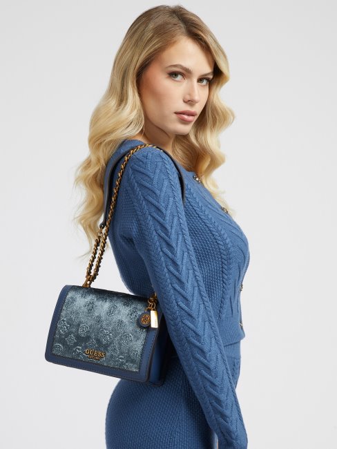 Abey Sac à Bandoulière En Velours Guess Bleu Clair