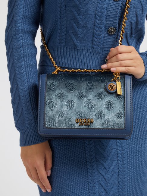 Abey Sac à Bandoulière En Velours Guess Bleu Clair