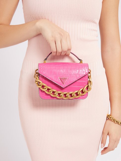 Retour Mini Sac à Main Imprimé Croco Guess Rose