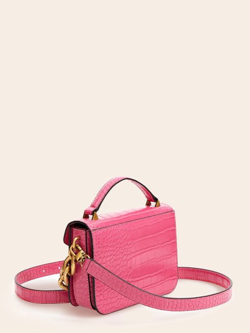 Retour Mini Sac à Main Imprimé Croco Guess Rose