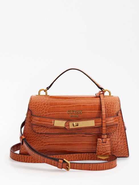 Guess Enisa Sac à Main Imprimé Croco Marron