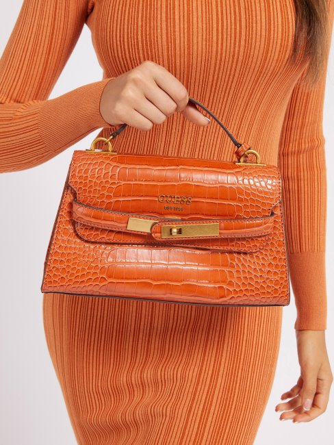 Guess Enisa Sac à Main Imprimé Croco Marron