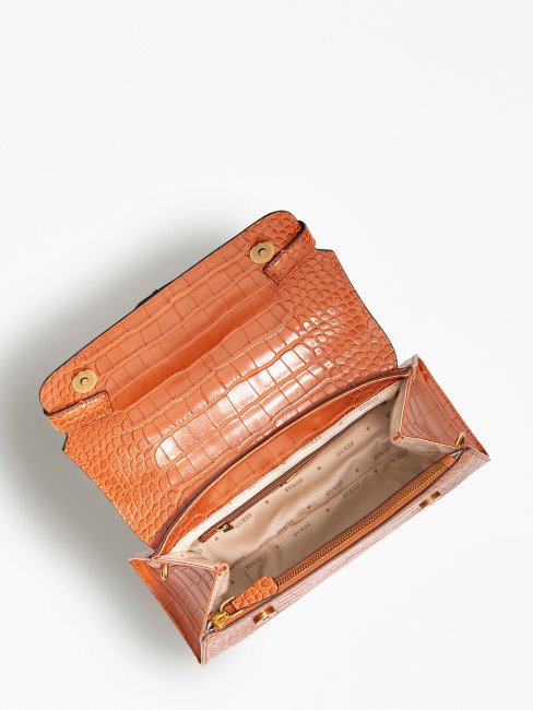 Guess Enisa Sac à Main Imprimé Croco Marron