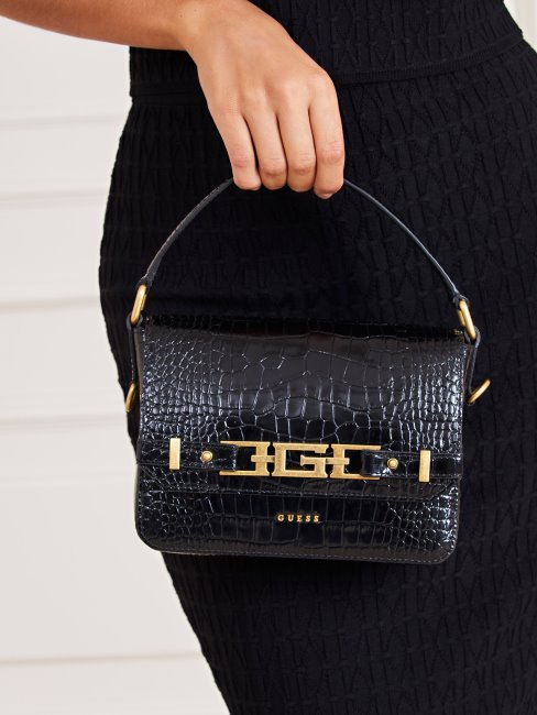 Sac Bandoulière Guess Cristina En Cuir Véritable Noir