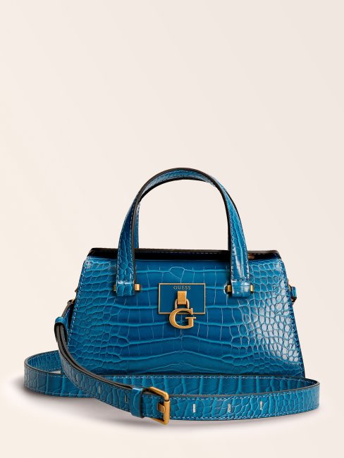 Guess Mini Sac à Main Imprimé Croco Stephi Bleu