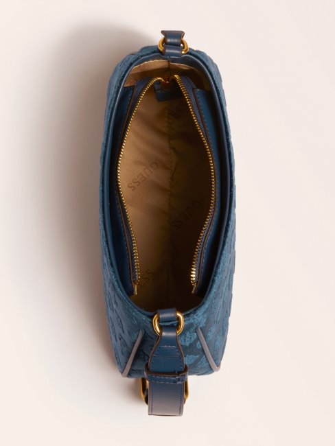 Guess Kimi Sac à Bandoulière En Velours Bleu