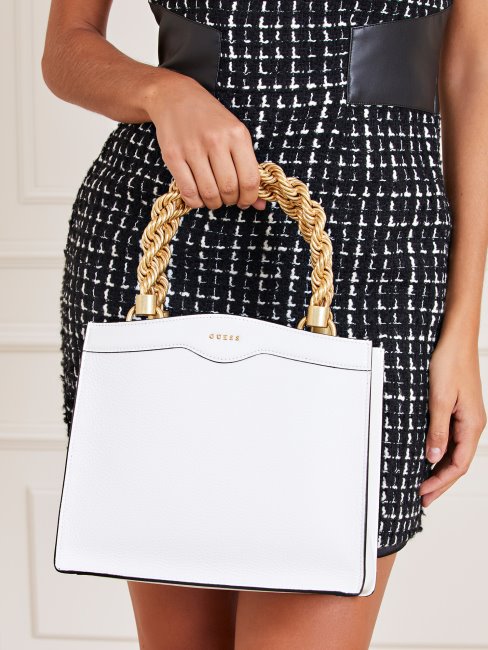 Aida Mini Sac à Main En Cuir Véritable Guess Blanc