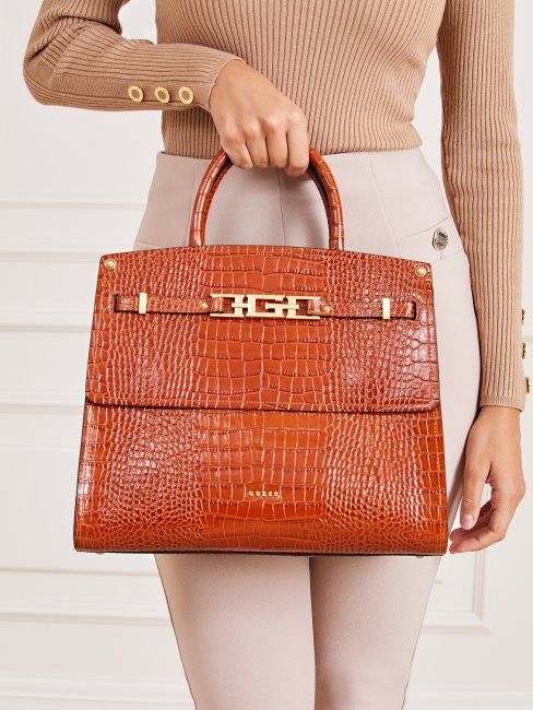 Sac à Main Guess Cristina En Cuir Véritable Marron