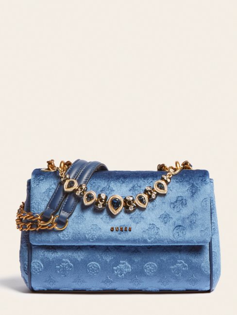 Sac à Bandoulière Bijou Kimi Velours Bleu Guess