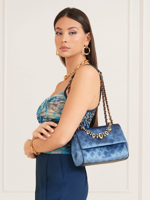 Sac à Bandoulière Bijou Kimi Velours Bleu Guess