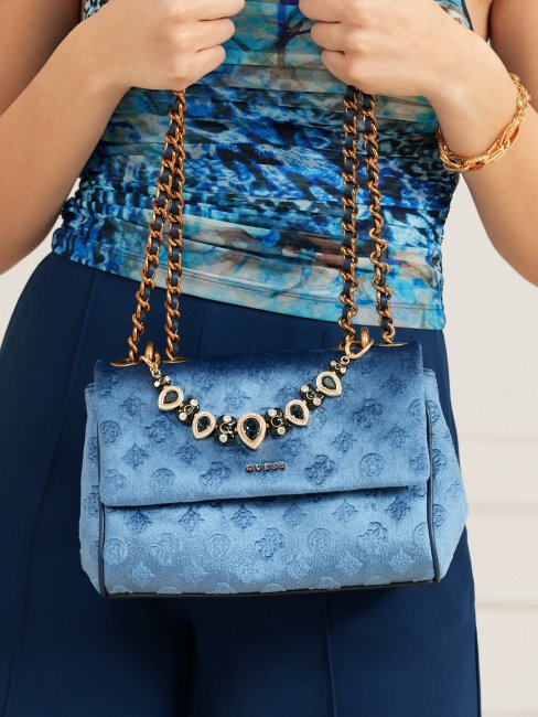 Sac à Bandoulière Bijou Kimi Velours Bleu Guess